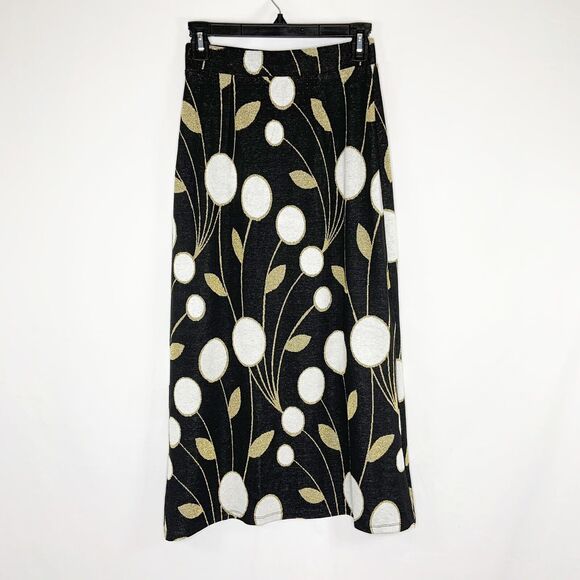 Anthropologie Maeve Craspedia Skirt Midi Tulip Hem XXS Black Gold Glam Party NWT - Picture 3 of 7